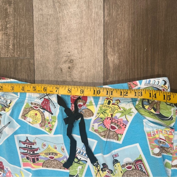 Nick & Nora Sock Monkey Tourist Pajama Pants Womens Medium Paris Japan Alamo - Picture 3 of 8